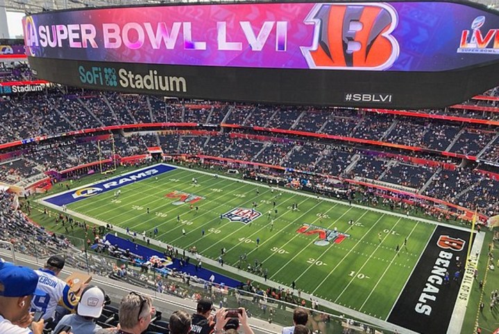 A football field at the Super Bowl.