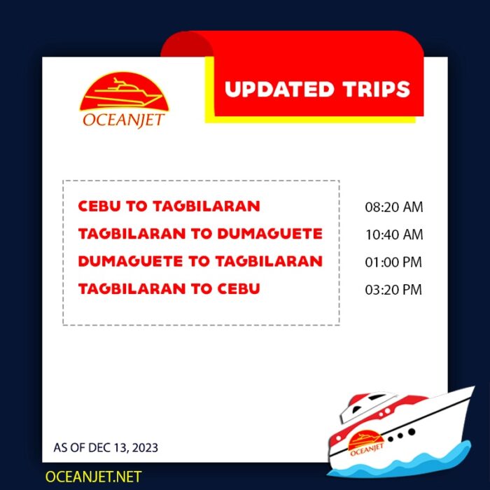 OceanJet Cebu to Dumaguete Ferry Schedule and Rates updated December 2023